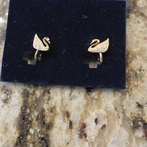 Swarovski Gold Swan Crystal Stud Earrings NWT
